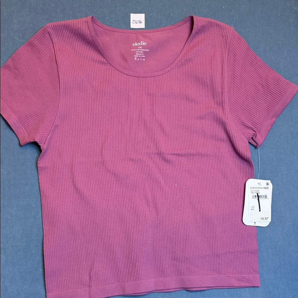 Elodie Short Sleeve Ribbed‎ Tee in Rose Pink
